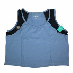 Womens Cropped Tank XL Lularoe Workout Top Blue Black Mesh Fitness Exercise